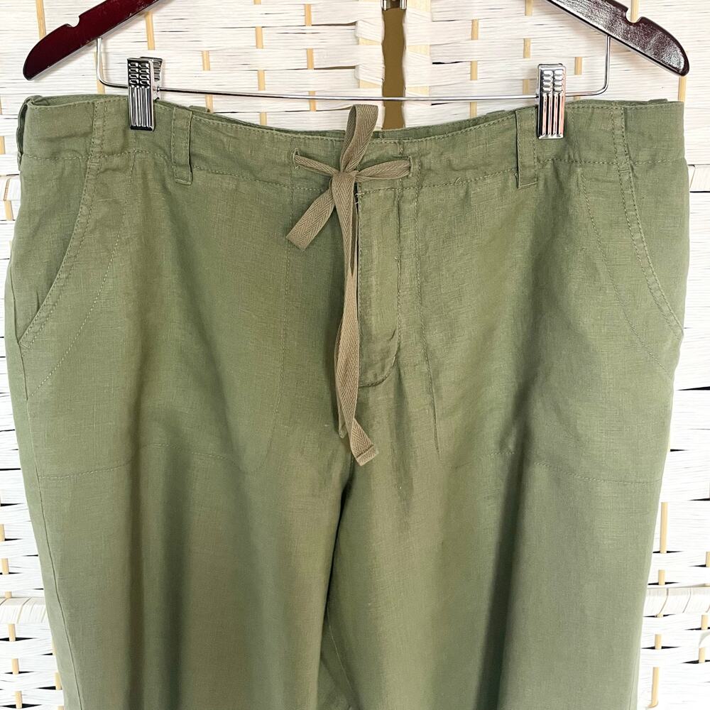 St. John's Bay 100% Linen Cropped Pants Womens 16 Olive Green Casual Summer - Picture 3 of 10